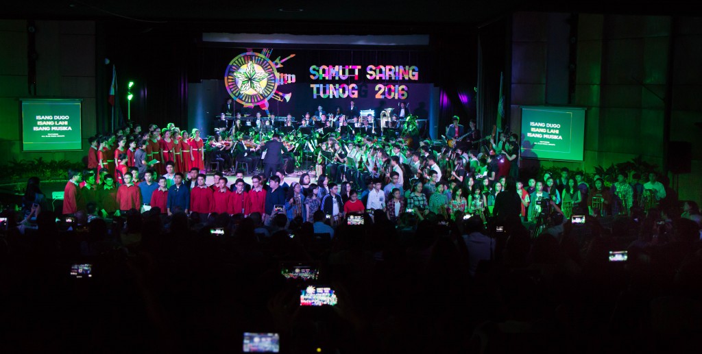 The different music groups during their Nov. 17 performance at the Sylvia P. Lina Theater.