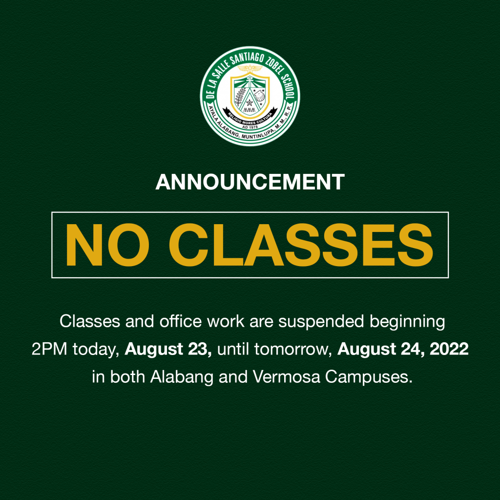 Class and work suspension, August 23-24, 2022 – De La Salle